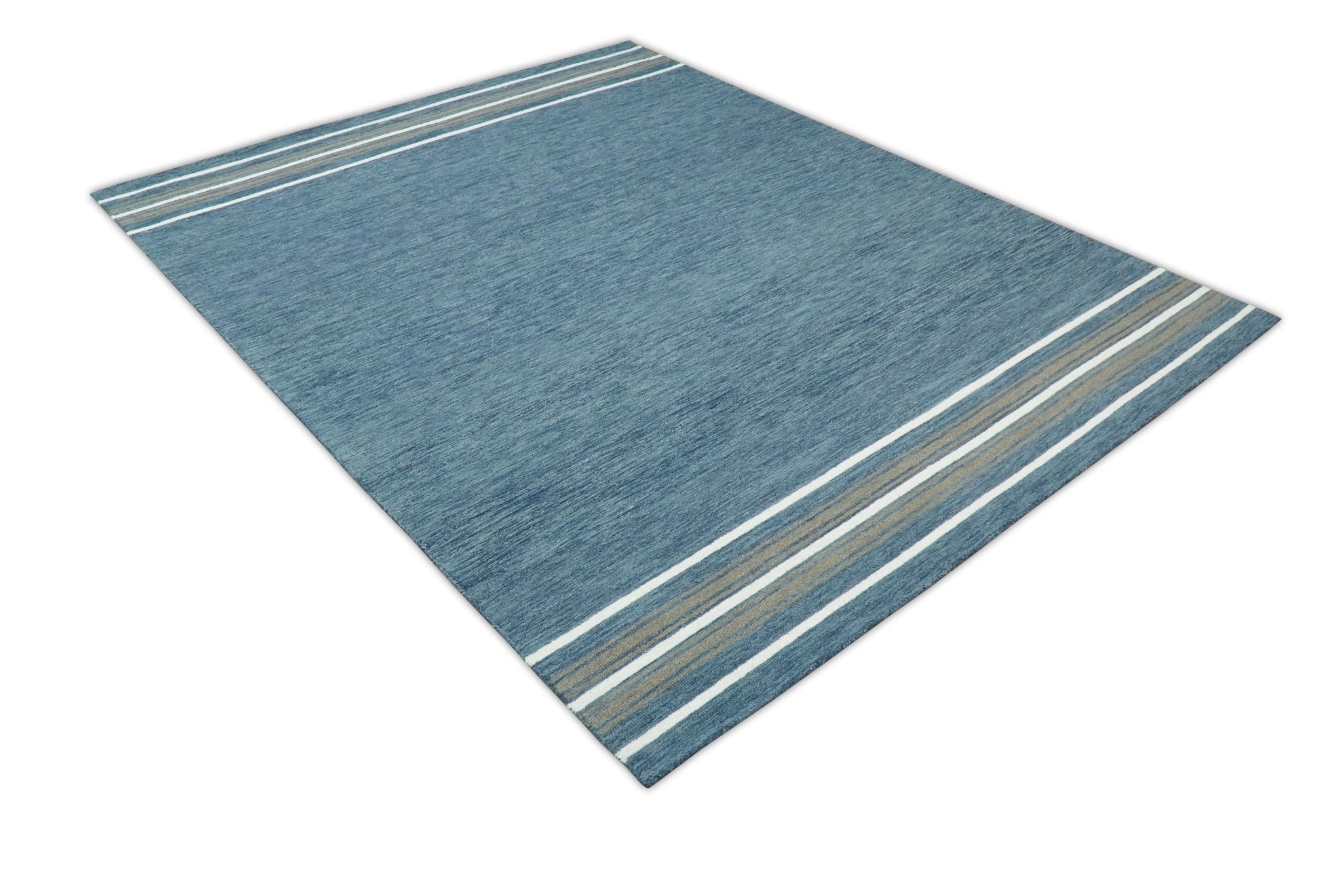 Modern Solid Design Blue Hand Tufted Wool Area Rug