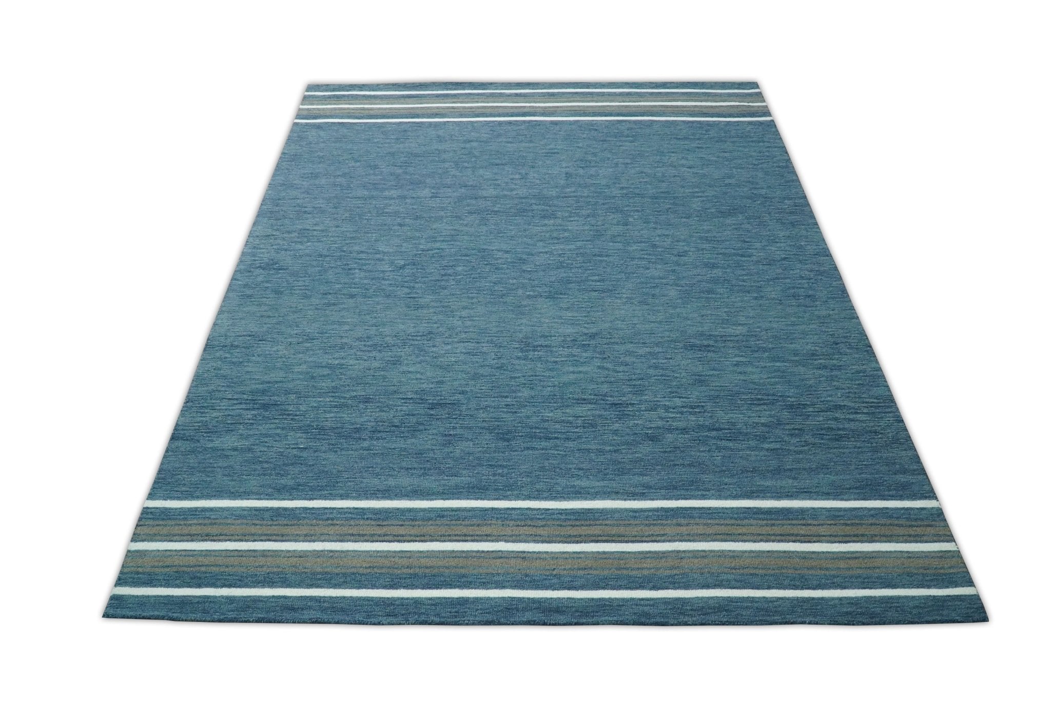Modern Solid Design Blue Hand Tufted Wool Area Rug