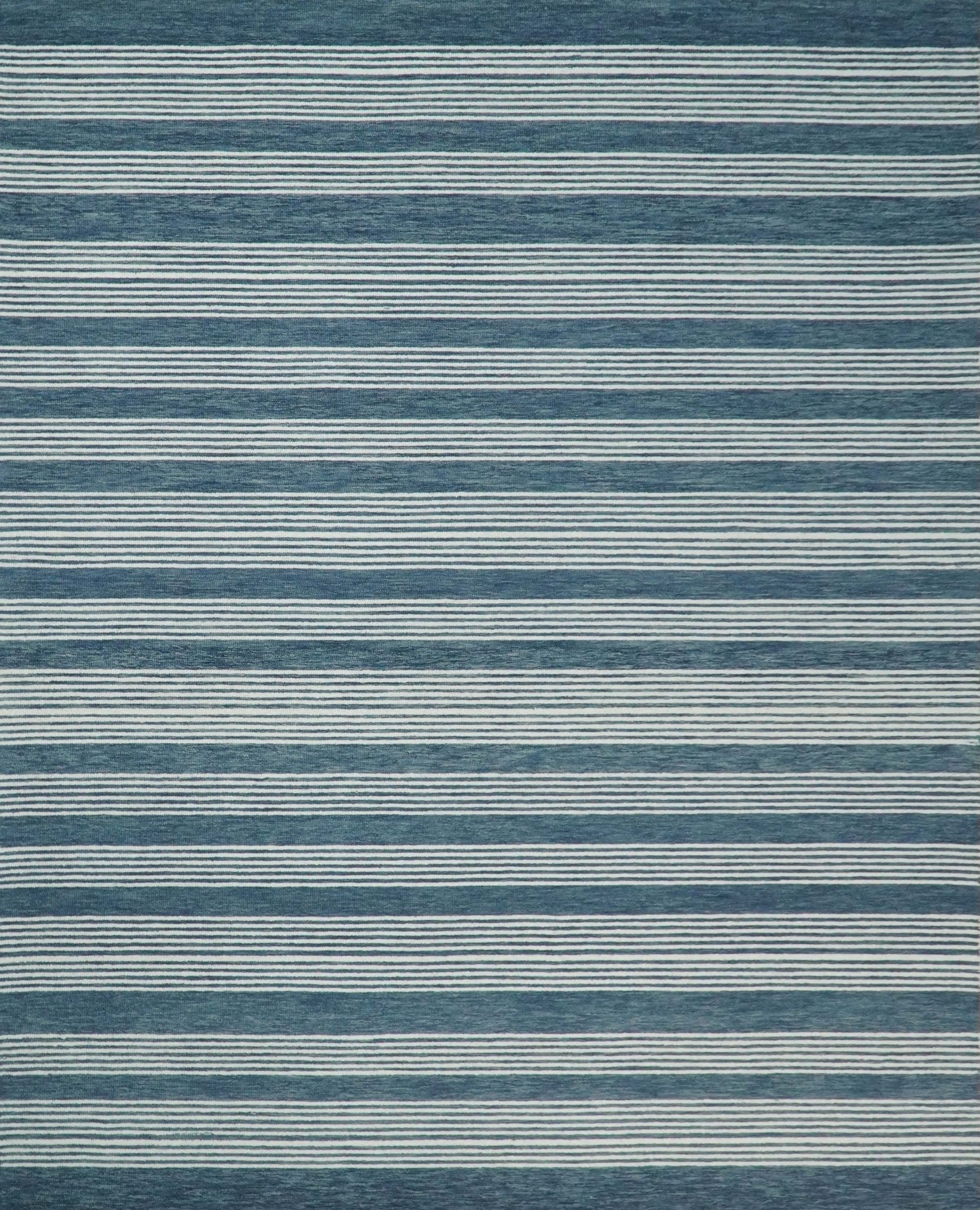 Blue Modern Stripes Pattern Hand Tufted Wool Area Rug