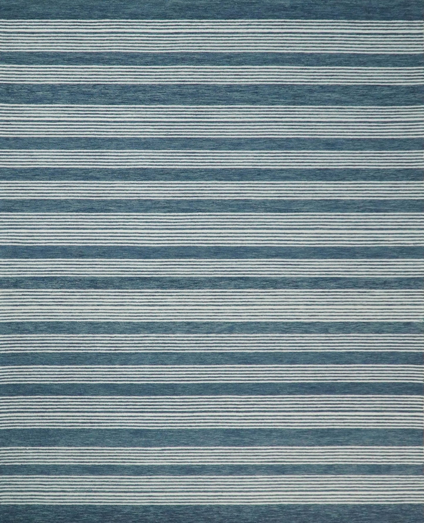 Blue Modern Stripes Pattern Hand Tufted Wool Area Rug