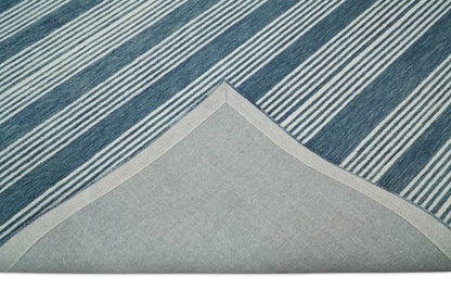 Blue Modern Stripes Pattern Hand Tufted Wool Area Rug