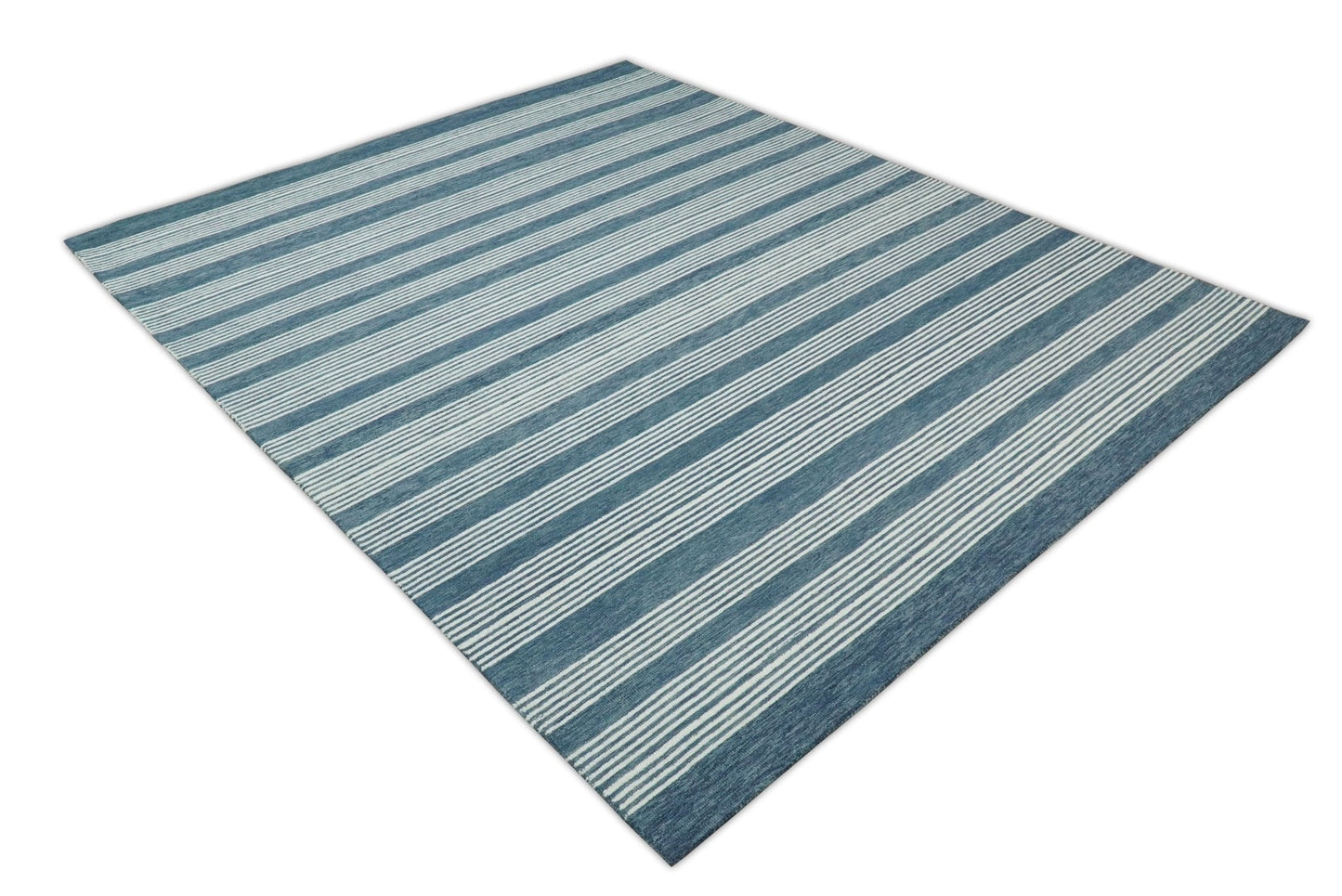 Blue Modern Stripes Pattern Hand Tufted Wool Area Rug