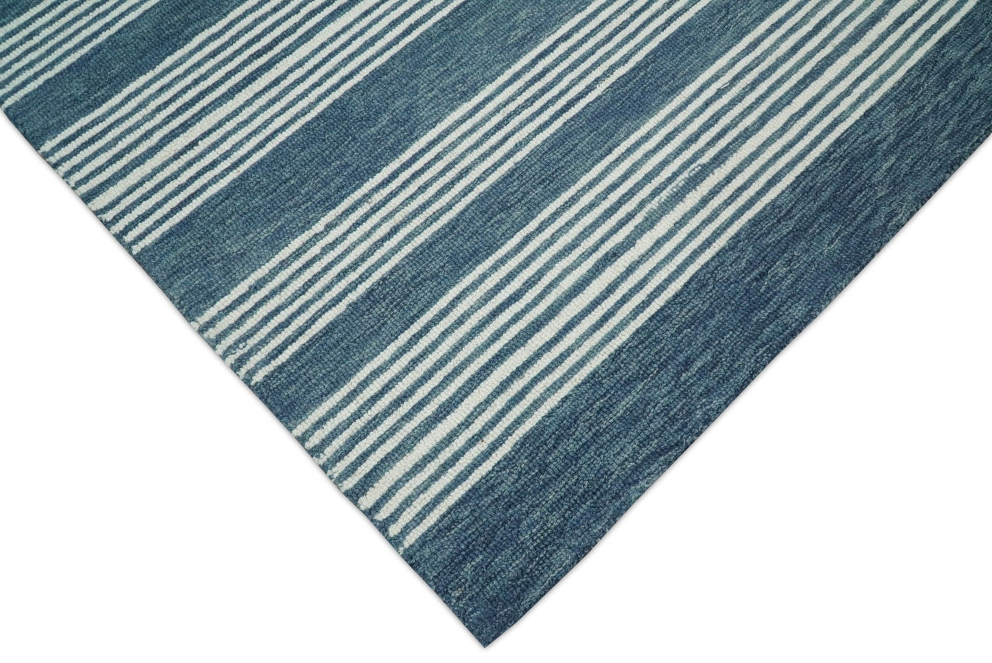 Blue Modern Stripes Pattern Hand Tufted Wool Area Rug