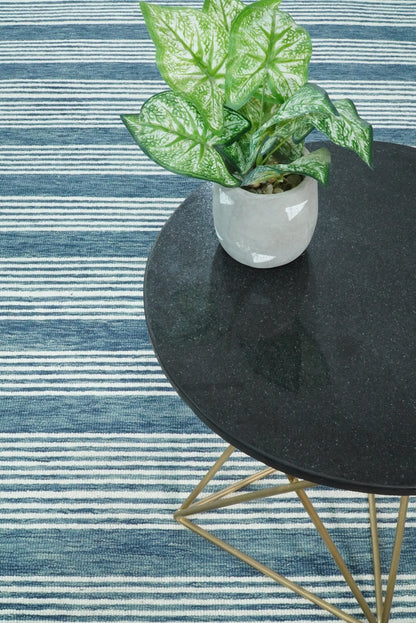 Blue Modern Stripes Pattern Hand Tufted Wool Area Rug