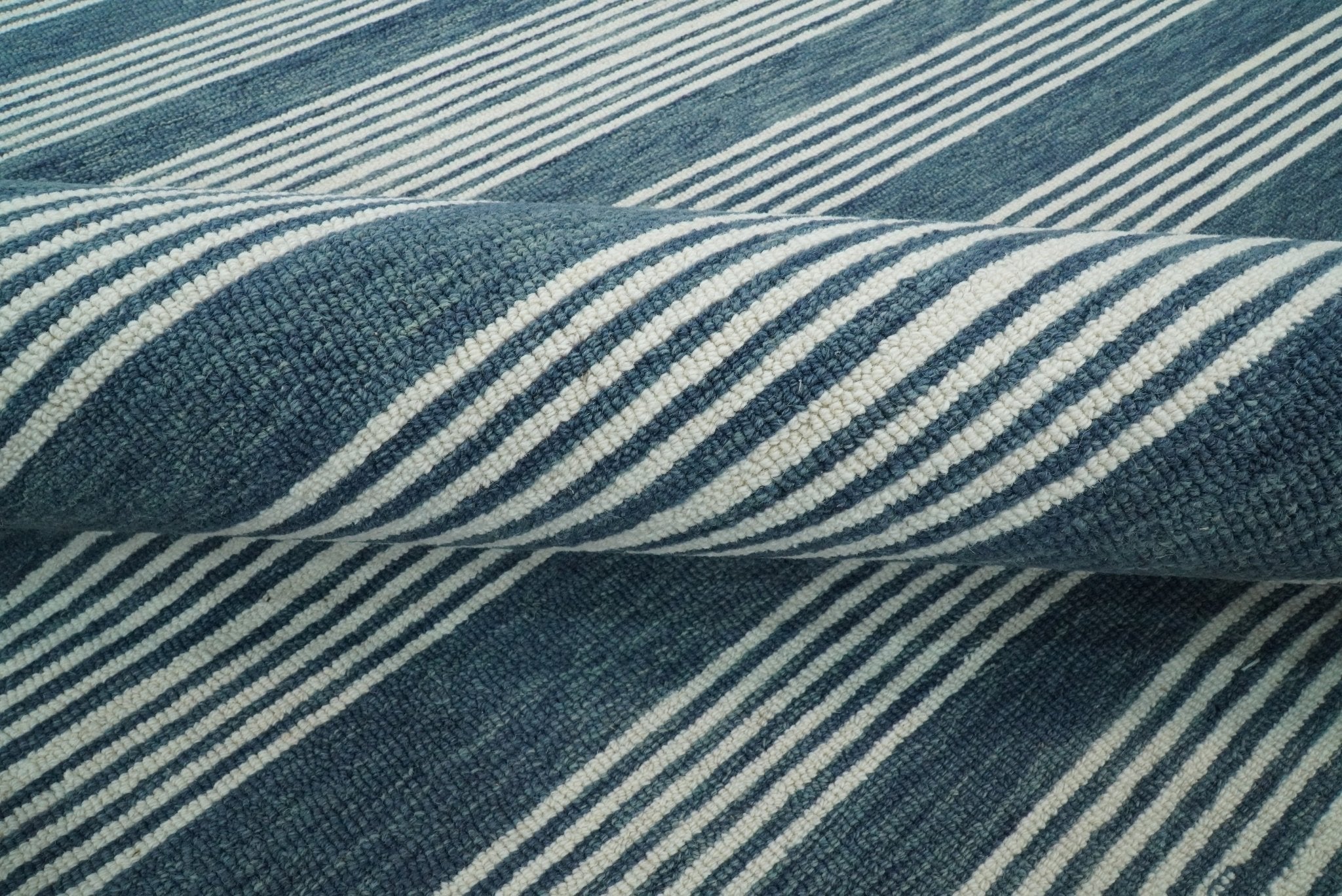Blue Modern Stripes Pattern Hand Tufted Wool Area Rug
