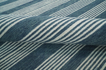 Blue Modern Stripes Pattern Hand Tufted Wool Area Rug