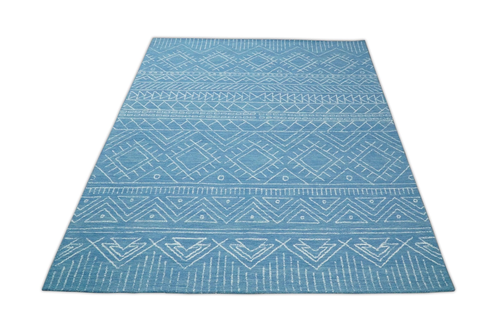 Blue Modern Contemporary Hand Tufted Wool Area Rug