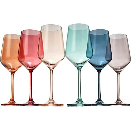 Pastel Colored Crystal Wine Glass 12oz Set of 6