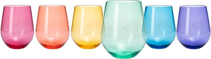 Colored Shatterproof Stemless Wine Glass 15oz Set of 6