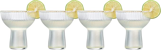 Ribbed Margarita Glasses with Gold Rim 10oz Set of 4