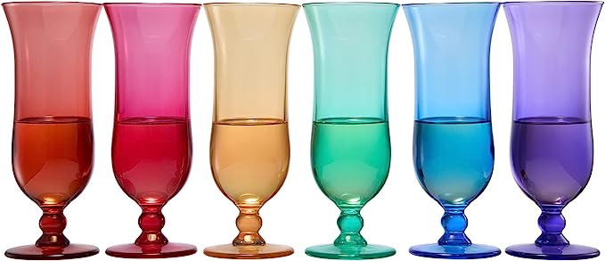 Shatterproof Colored Hurricane Glasses 14oz Set of 6