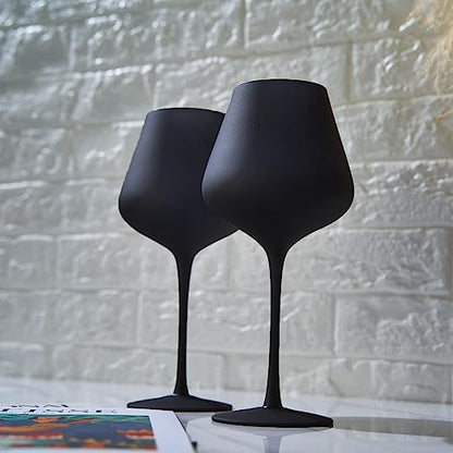 Matte Black Crystal Wine Glass Set of 2