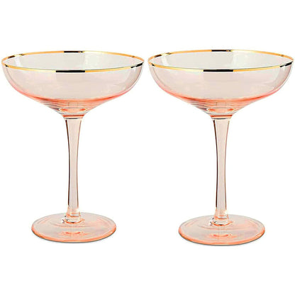 Blush Pink Gilded Rim Coupe Glasses 9oz Set of 2