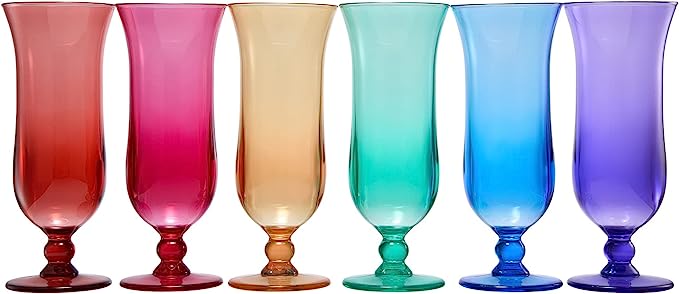 Shatterproof Colored Hurricane Glasses 14oz Set of 6