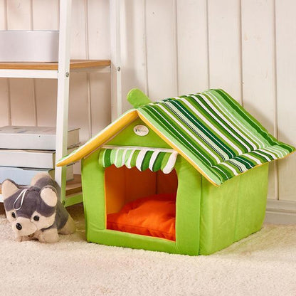 Cozy Striped Foldable Pet House And Bed by Dog Hugs Cat