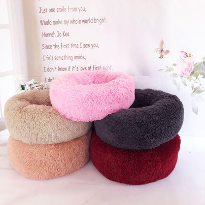 Luxury Retreat Plush Round Pet Bed - The Ultimate Haven For Small Dogs And Cats by Dog Hugs Cat