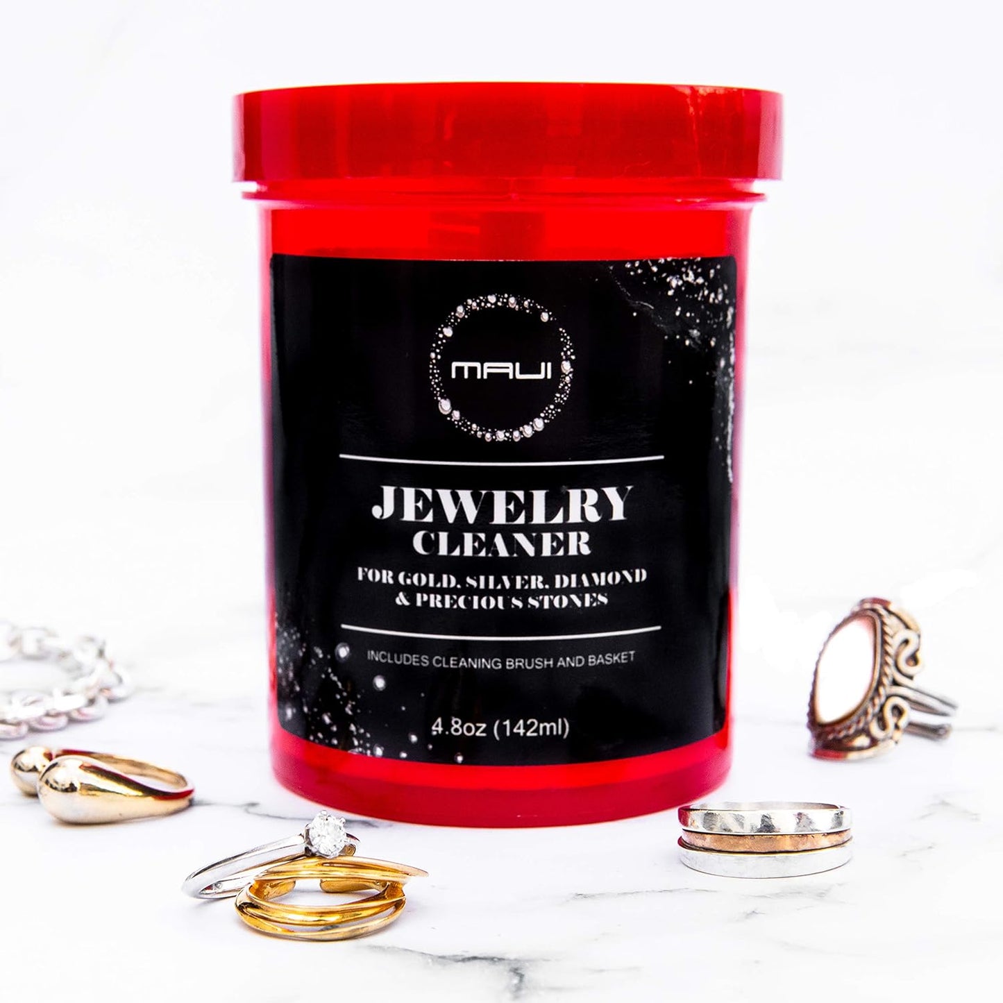 Liquid Jewelry Cleaner Solution for Gold, Silver, Diamond. Safety Solution Comes with a Basket and Brushes for Extra Cleaning. NOT Guaranteed to Work on All Jewelry