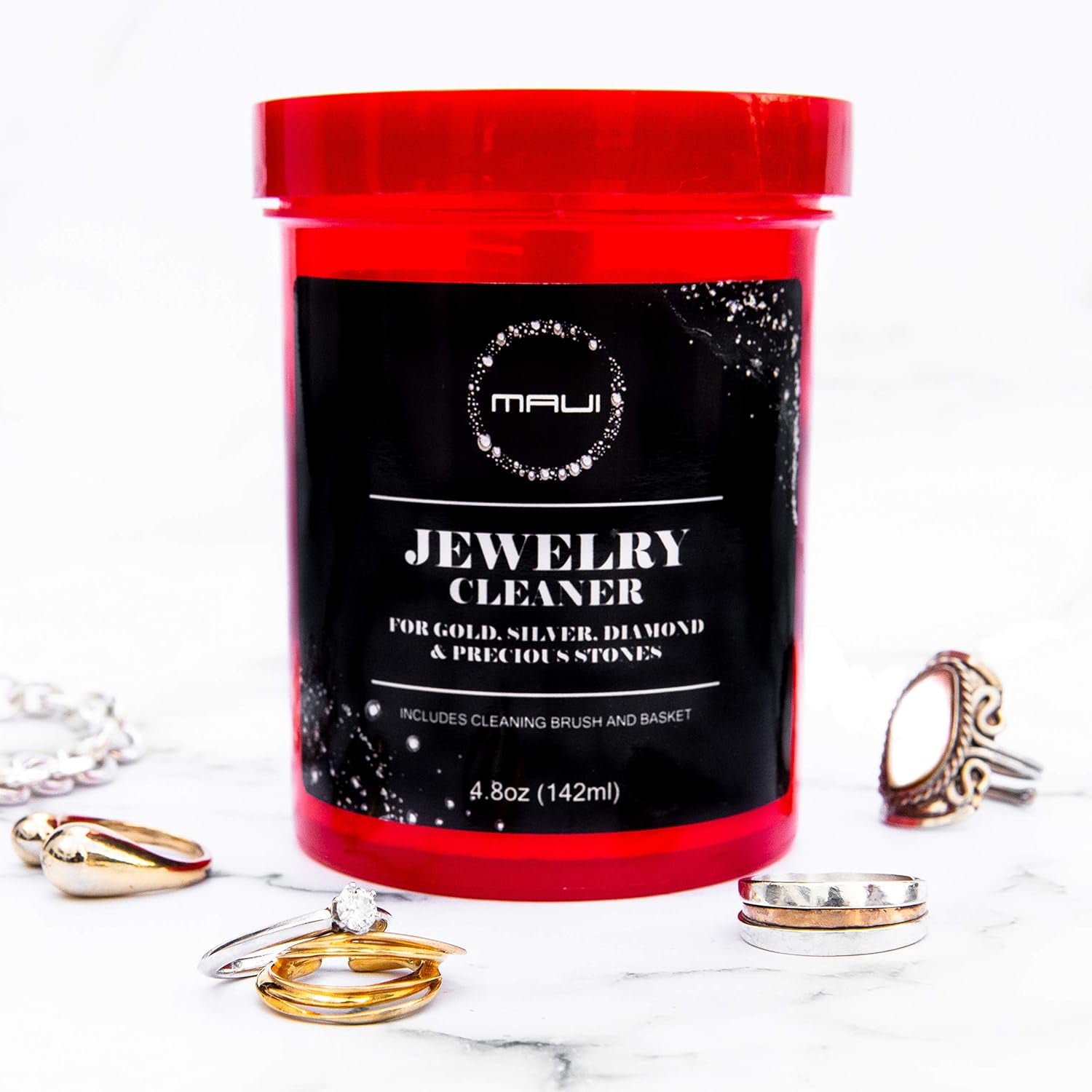 Liquid Jewelry Cleaner Solution for Gold, Silver, Diamond. Safety Solution Comes with a Basket and Brushes for Extra Cleaning. NOT Guaranteed to Work on All Jewelry