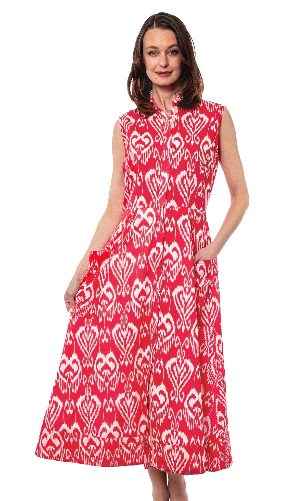 Sea Island Dress Pink White Ikat