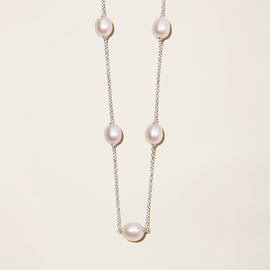 14k Solid Gold Cultured Pearl Station Necklace by Italic