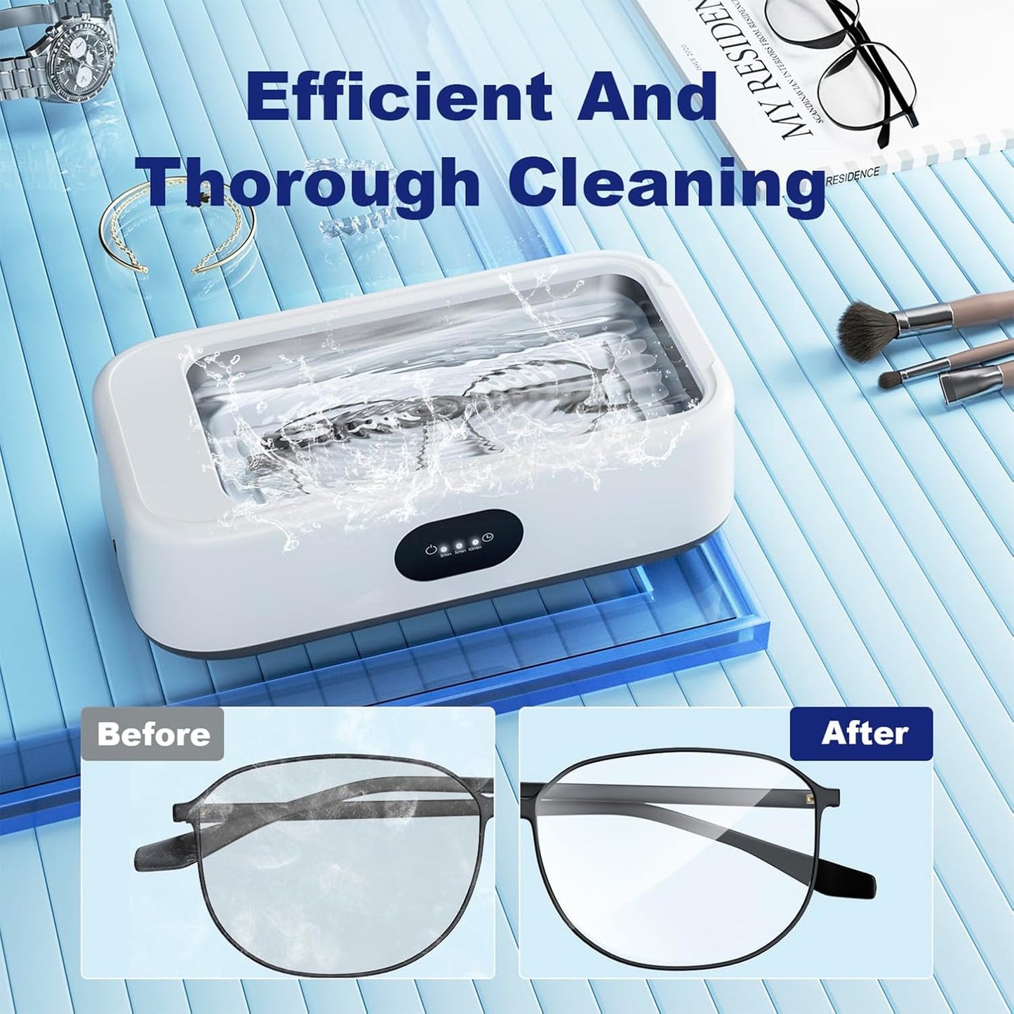 Ultrasonic Jewelry Ring Cleaner, 700Ml(24Oz), 49Khz, 48W,Multiple Digital Display Modes Convenient Jewelry Cleaner for Jewelry, Eyeglasses, Keys, Combs, Coins, Razor Heads