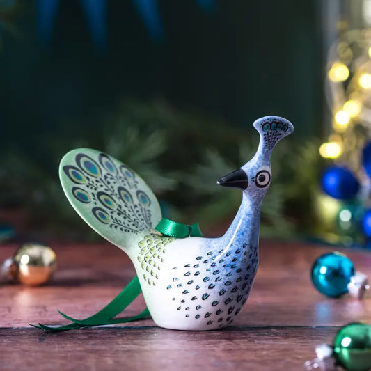 Handmade Ceramic Peacock Festive/Christmas Decoration
