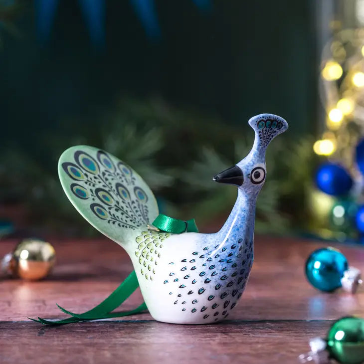 Handmade Ceramic Peacock Festive/Christmas Decoration