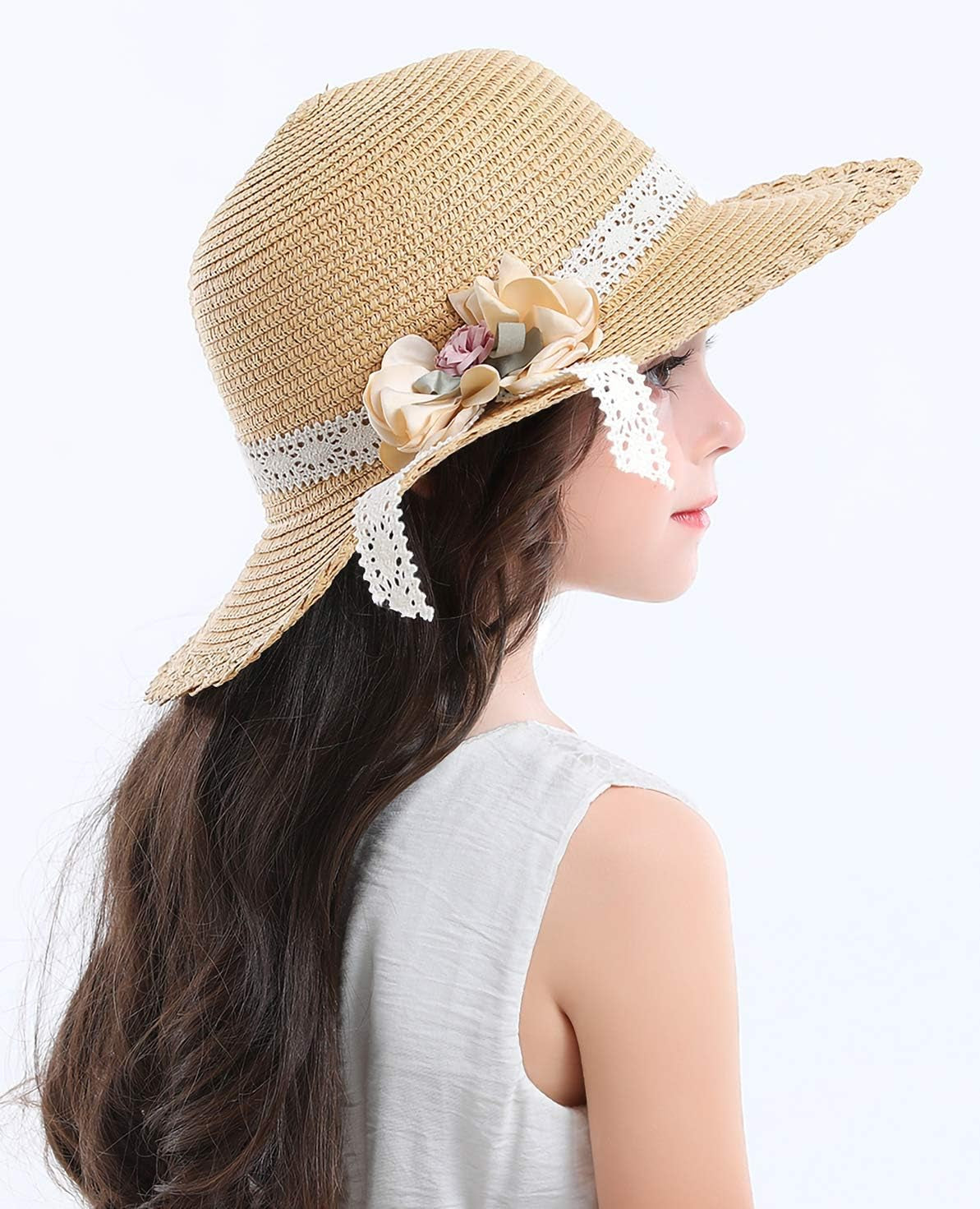 Little Girl Kids Summer Straw Hat Wide Brim Floppy Beach Sun Visor Hat