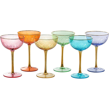 Colored Gold Rim Coupe Glasses 7oz Set of 6