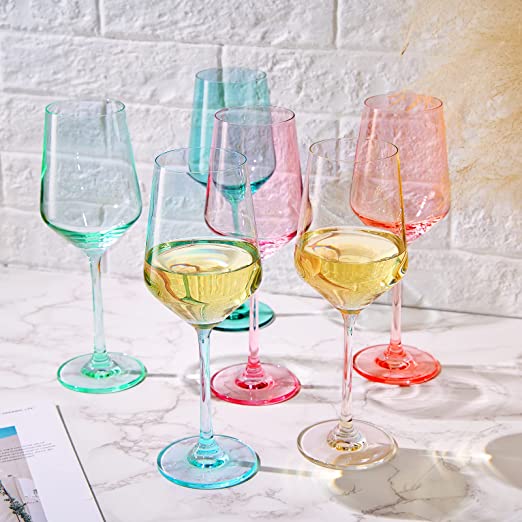 Colored Crystal Wine Glass Set of 6