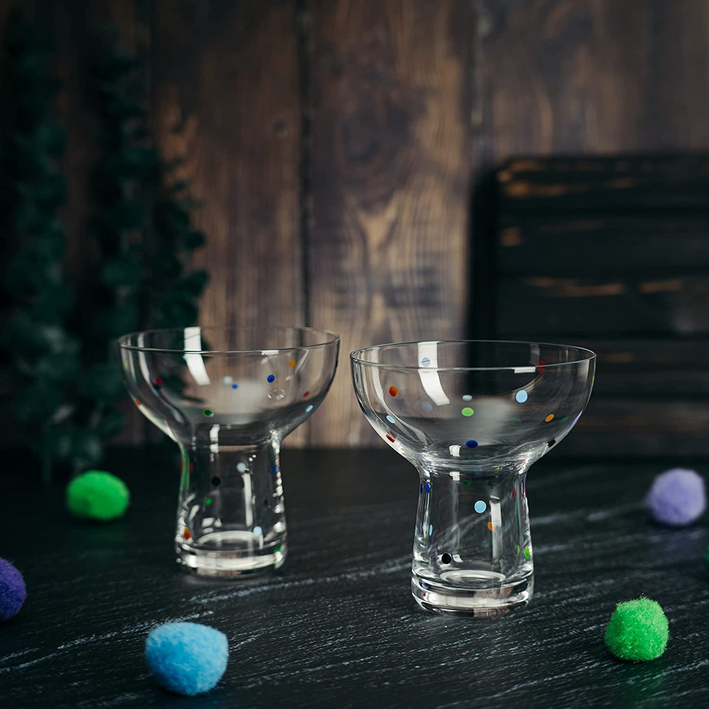 Hand Blown Dot Margarita Glasses Set of 2