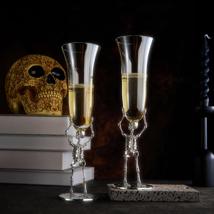 Stemmed Skeleton Champagne Flute Glass 7.5oz Set of 2