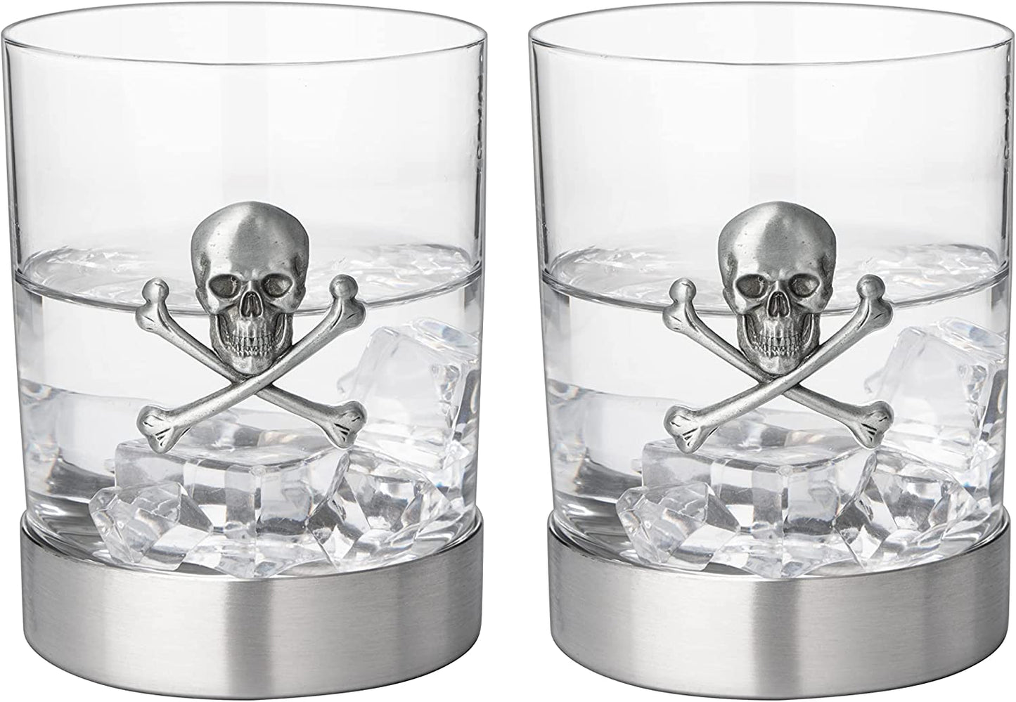 Skull and Crossbones Pewter Whiskey Glasses 11oz Set of 2