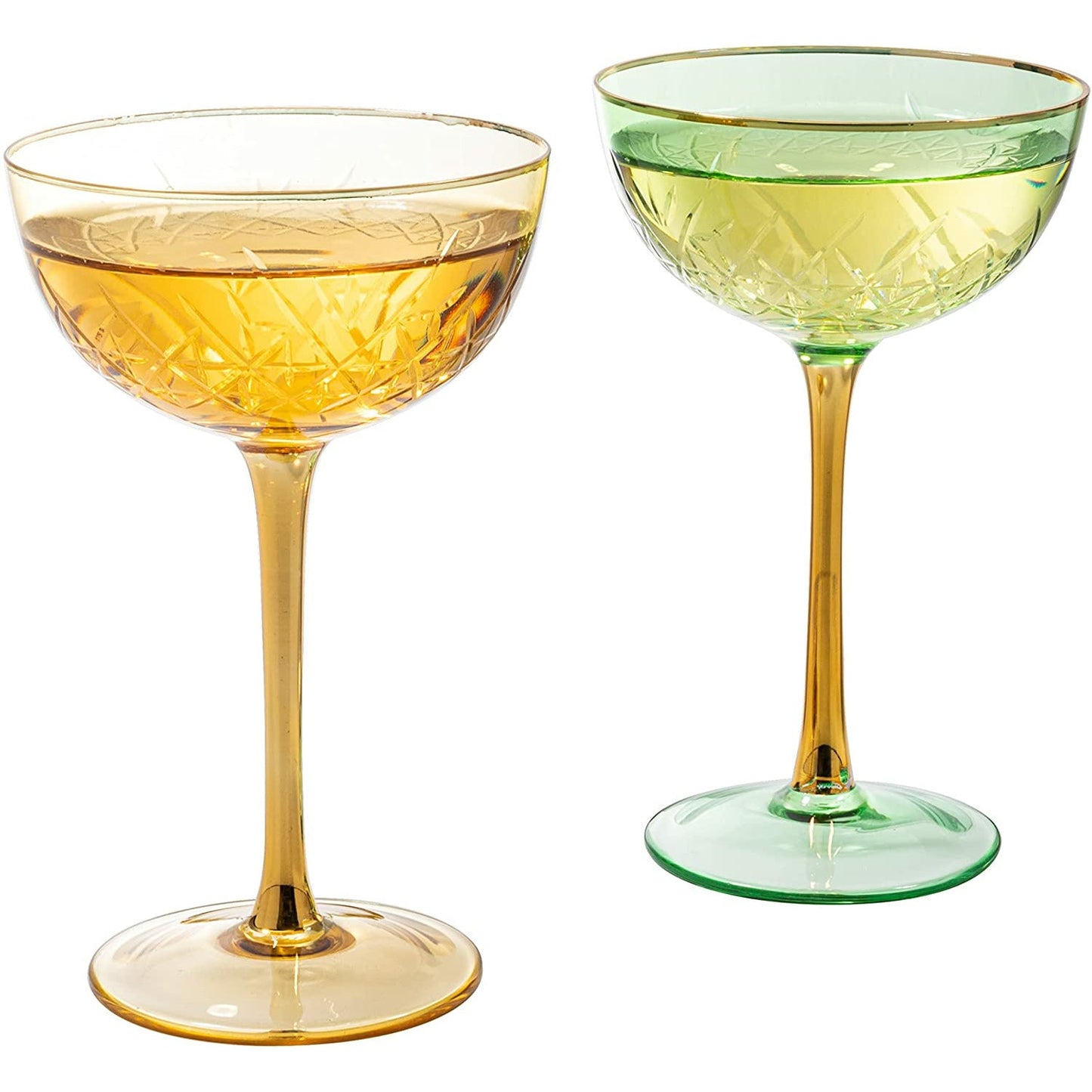 Colored Gold Rim Coupe Glasses 7oz Set of 6