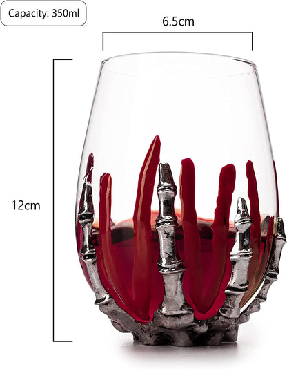 Skeleton Bloody Hand Wine Glass 12oz