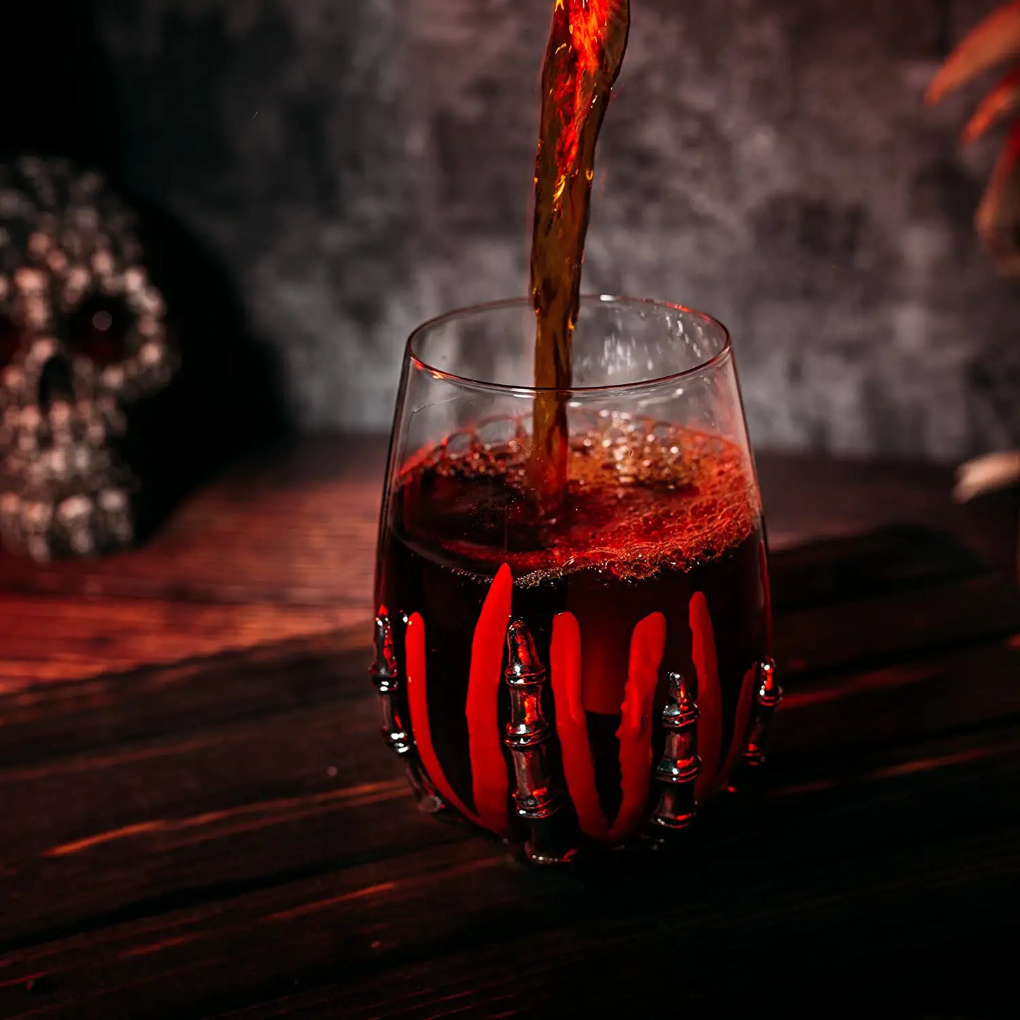 Skeleton Bloody Hand Wine Glass 12oz