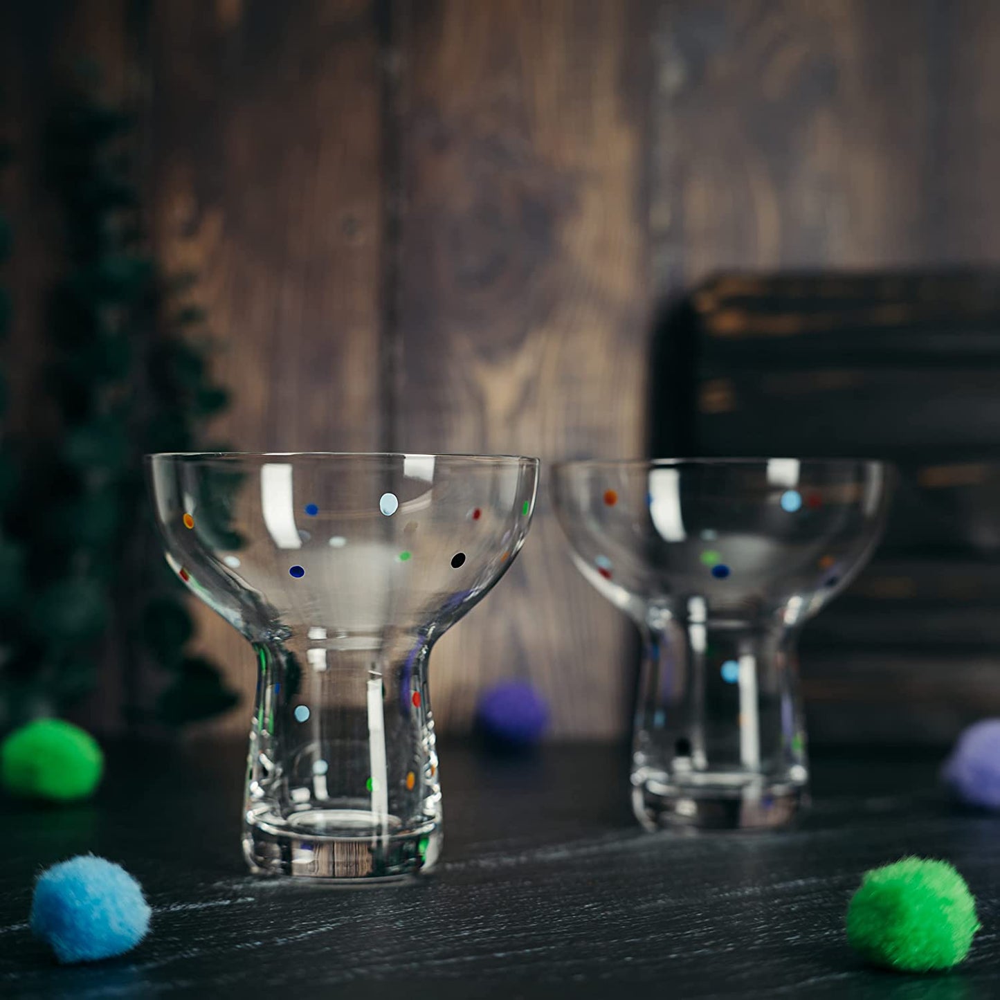 Hand Blown Dot Margarita Glasses Set of 2