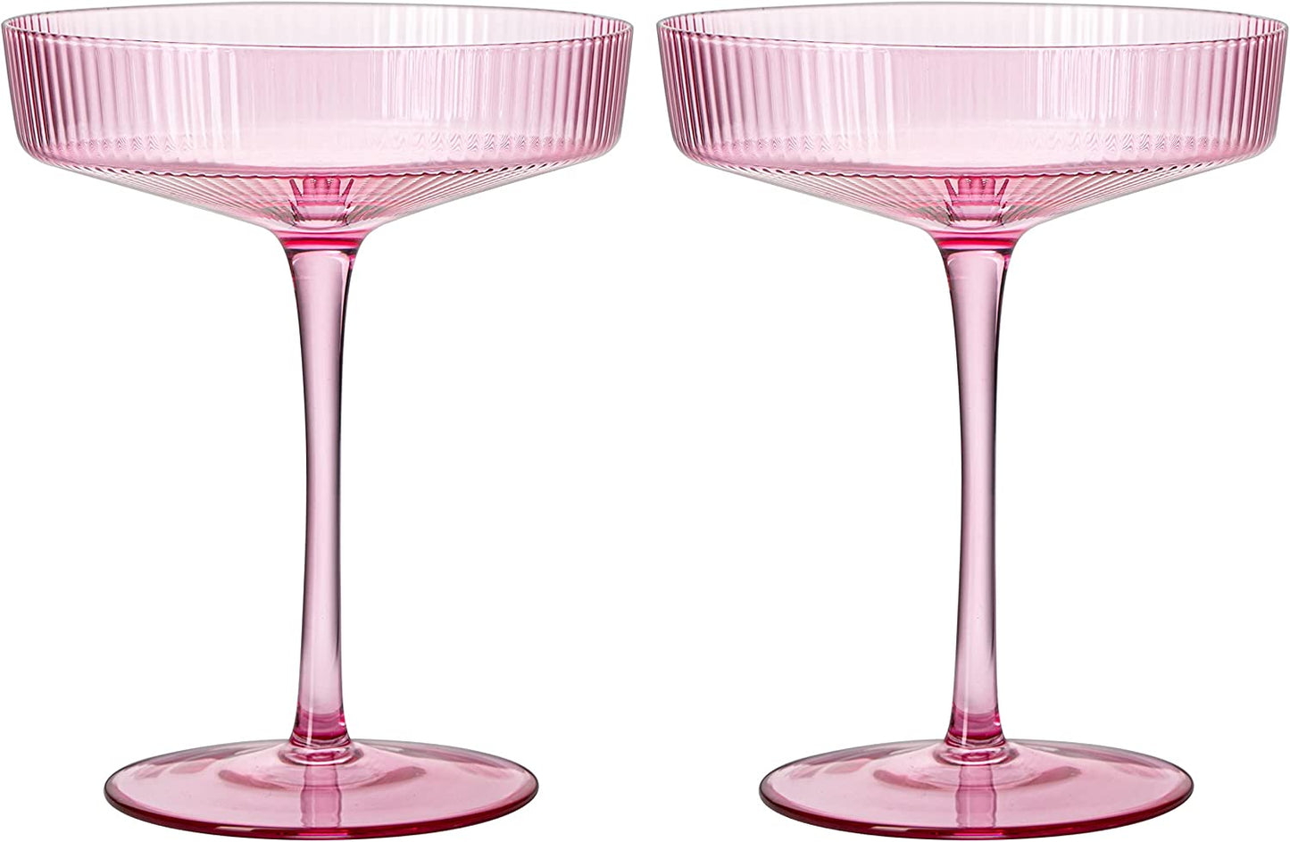 Pink Ribbed Coupe Glasses 8oz Set of 2