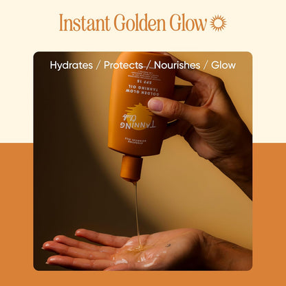 Golden Glow Tanning Oil with SPF 15 - Lightweight Hydrating Sunscreen with Coconut, Carrot, and Shea Butter - Water and Sweat Resistant (80 Minutes) - 150 Ml