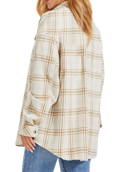 Womens Plaid Shirts Flannel Shacket Jacket Long Sleeve Button down Shirts Blouses Tops