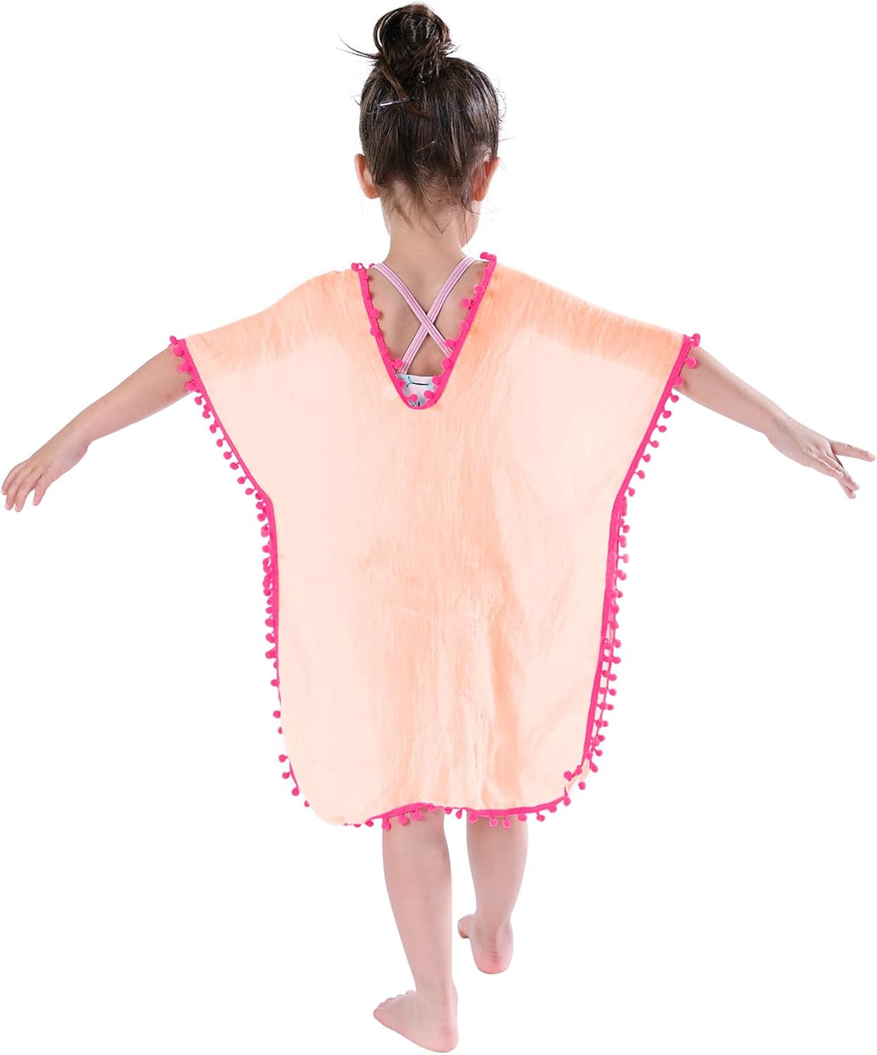Girls Swim Cover up Beach Swimwear Coverup Swimsuit Wraps with Pom Pom Trim