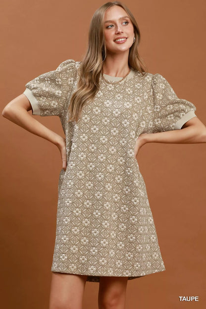 Umgee Floral Textured Puff Sleeve Mini Dress