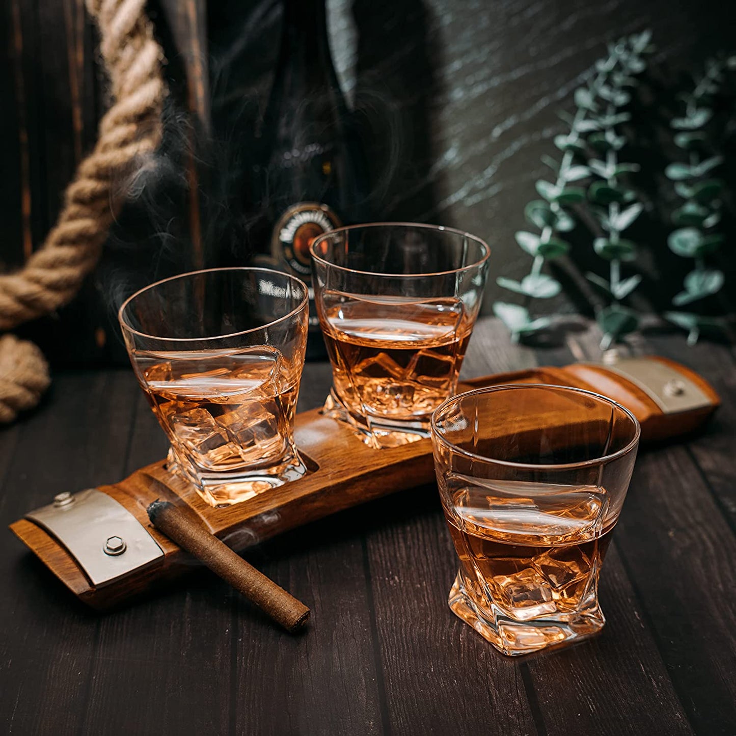 Cigar Whiskey Glass and Coaster Set