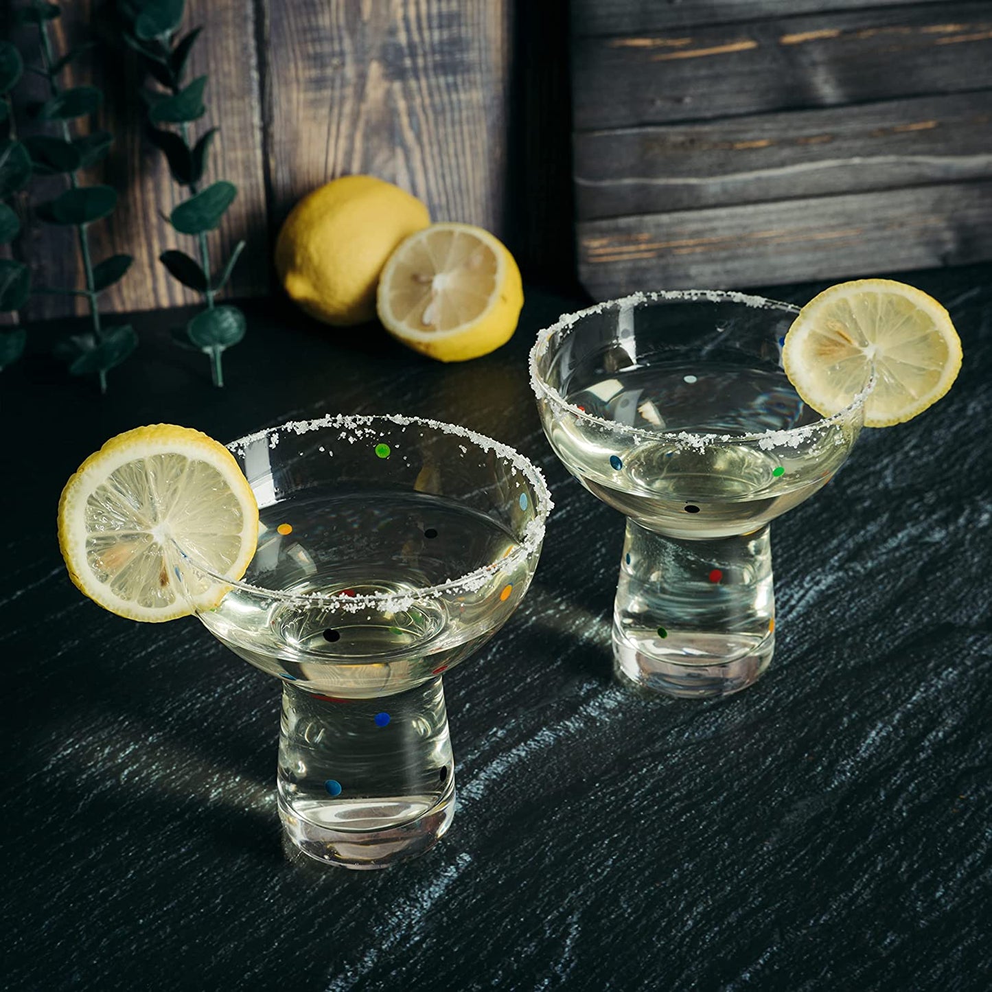 Hand Blown Dot Margarita Glasses Set of 2