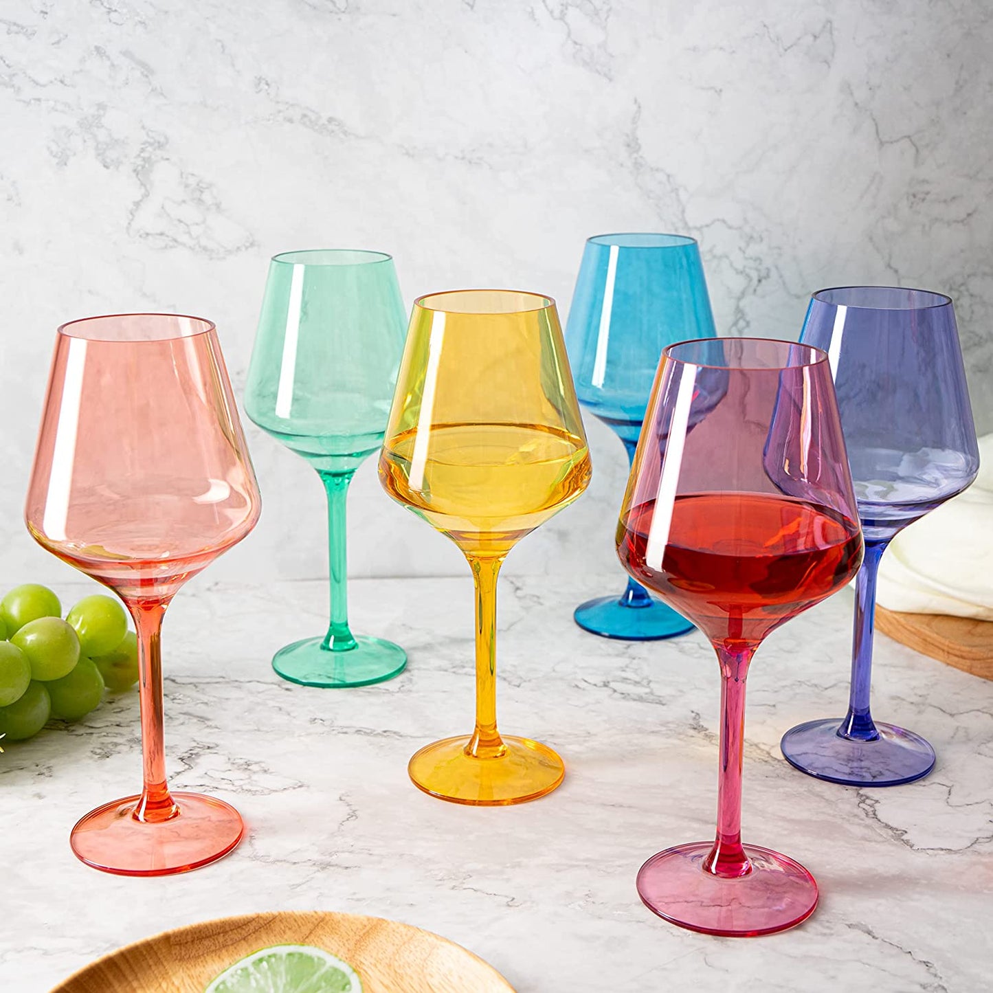 Colored Shatterproof Wine Glasses 15oz Set of 6