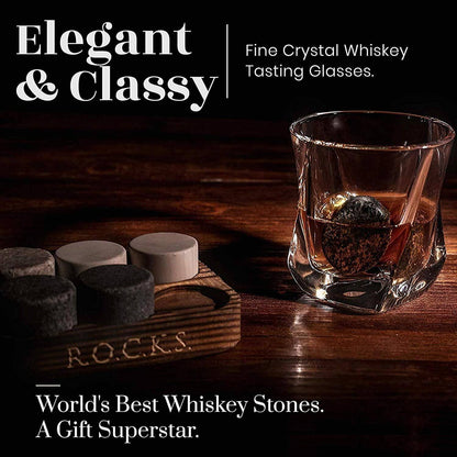 The Connoisseur's Set - Twist Glass Edition by R.O.C.K.S. Whiskey Chilling Stones