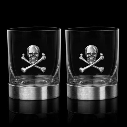 Skull and Crossbones Pewter Whiskey Glasses 11oz Set of 2