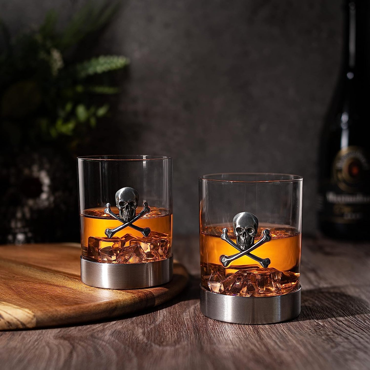 Skull and Crossbones Pewter Whiskey Glasses 11oz Set of 2