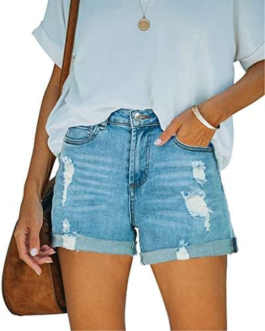 Women'S Denim Shorts Pocket Mid-Waist Shorts, Fashionable and Versatile (Light Blue P04, 14)