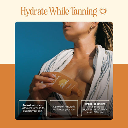 Golden Glow Tanning Oil with SPF 15 - Lightweight Hydrating Sunscreen with Coconut, Carrot, and Shea Butter - Water and Sweat Resistant (80 Minutes) - 150 Ml